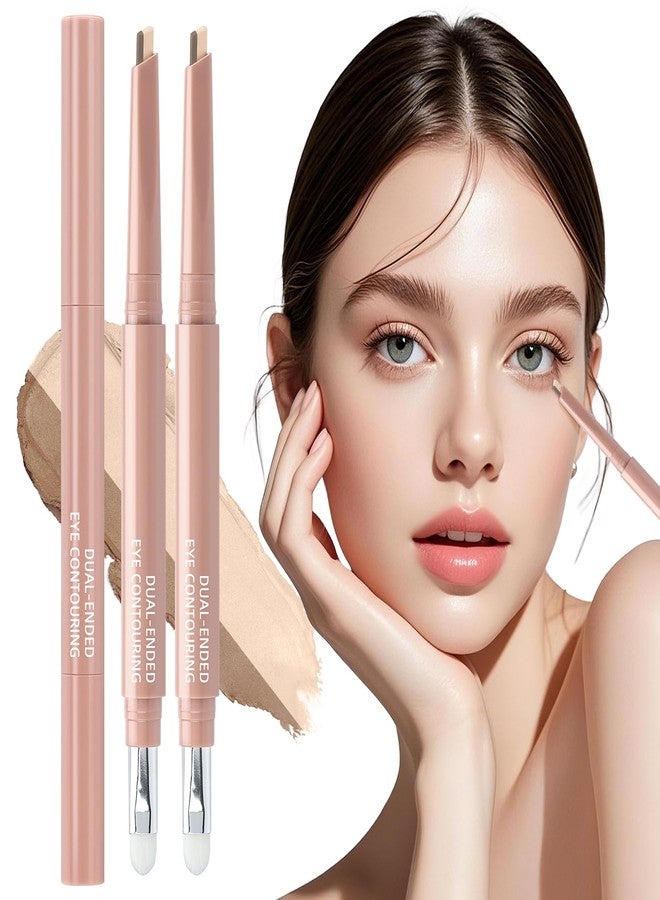 Euphily 2 PCS Waterline Eyeliner Pencil, Creamy Smooth Blendable Lying Silkworm Pencil, Under Eye Highlight & Contouring Pen with Brush, Lightweight Long-Lasting Eye Brightener Makeup 01# Beige - Image 1
