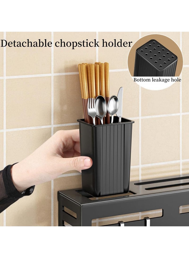 Relex Kitchen Knife Holder Stainless Steel Utensil Rack for Kitchen Wall Mounted Knife Block,Kitchen Storage Rack with 6 Hooks, 2 Spoon Fork and Chopstick Holders, 1 Towel Rod,Cutlery Storage Rack  - Image 5