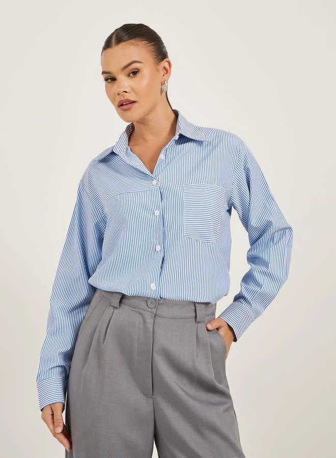 Take Two Striped Pocket Detail Regular Fit Shirt by Styli