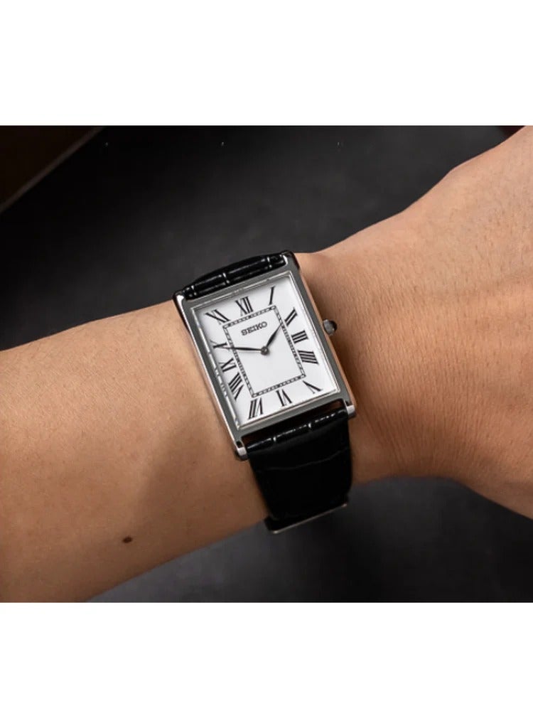 Seiko Tank SWR103P1 Classic Quartz - Rectangular Stainless Steel Case, Sapphire Crystal, Black Leather Strap Men's Watch - Image 1
