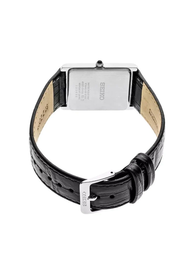 Seiko Tank SWR103P1 Classic Quartz - Rectangular Stainless Steel Case, Sapphire Crystal, Black Leather Strap Men's Watch - Image 3