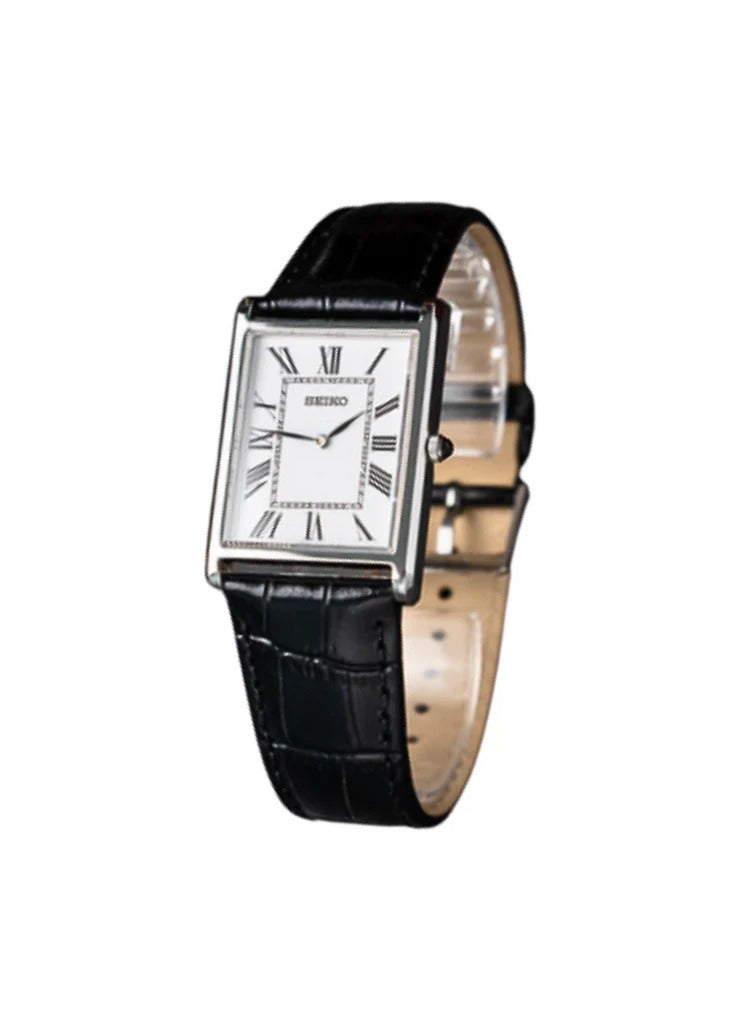 Seiko Tank SWR103P1 Classic Quartz - Rectangular Stainless Steel Case, Sapphire Crystal, Black Leather Strap Men's Watch - Image 4