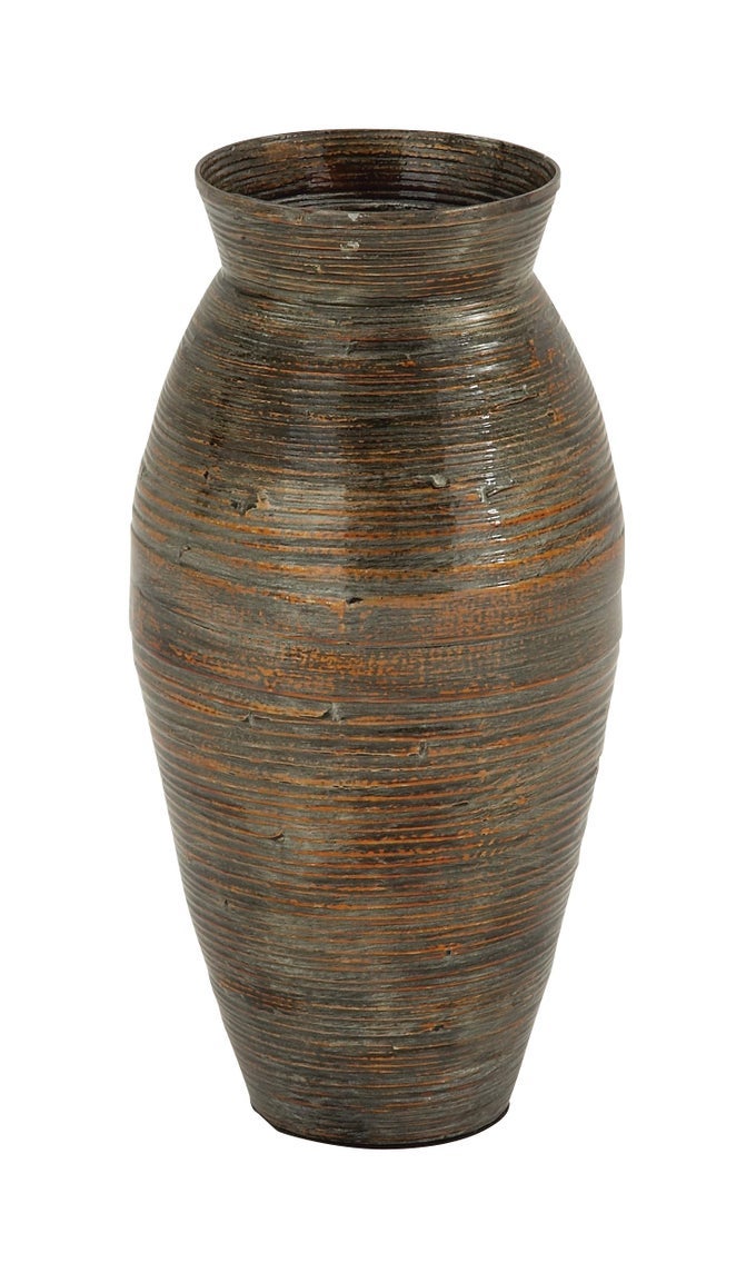 BAMBOO WOOD DECORATIVE VASE TEXTURED CENTERPIECE VASE WITH LACQUER VASE FOR HOME DECORATION 10 X 10 X 20 BROWN