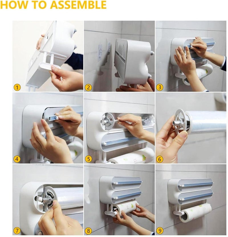 FunBlast 3 in 1 Aluminum Foil and Plastic Wrap Organizer with Paper Towel HolderMagnetic Plastic Wrap Dispenser with Cutter Cling Film Tin Foil and Wax Paper Holder Bamboo Cover - Image 3