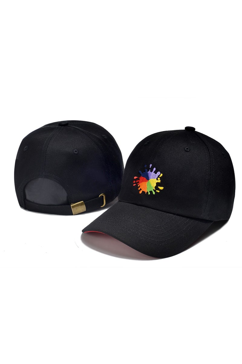 USA Black Baseball Cap with Colorful Ink - Splash Embroidery