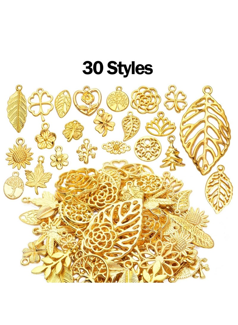 Altheqa Hollow Leaf Charms, 60 Pcs Gold Plated Leaves Charms, Alloy Tree Leaves Charm Oranaments Pendants Decoration for Jewelry Making DIY Earring Necklace Hairpin Hair Clip Clothing Crafts (30 Style  - Image 1