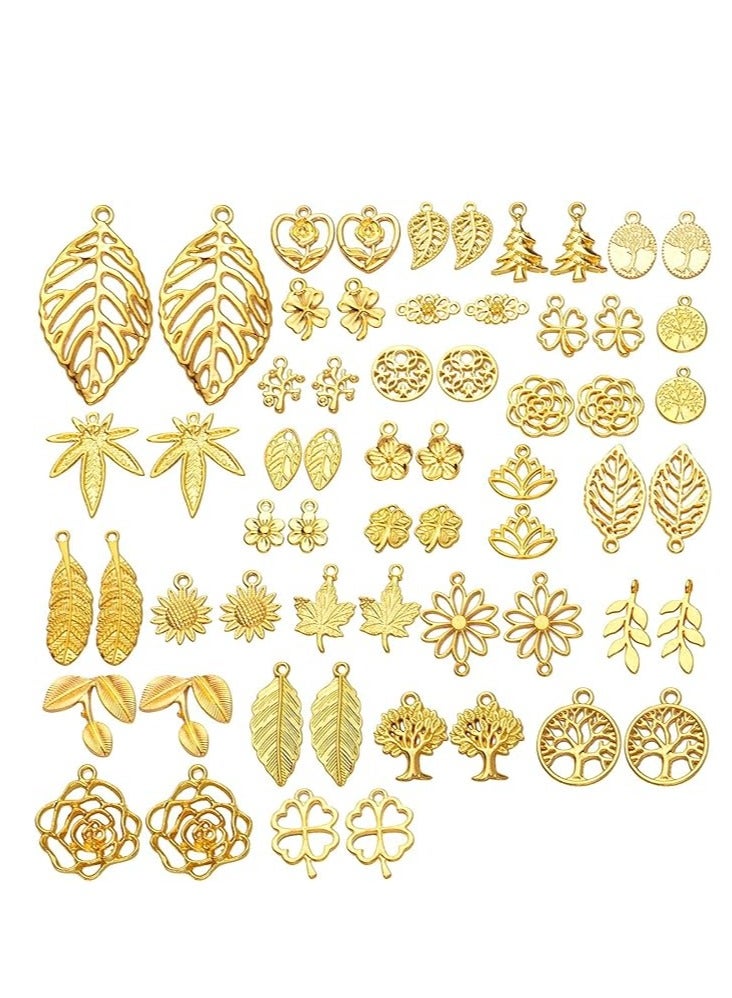 Altheqa Hollow Leaf Charms, 60 Pcs Gold Plated Leaves Charms, Alloy Tree Leaves Charm Oranaments Pendants Decoration for Jewelry Making DIY Earring Necklace Hairpin Hair Clip Clothing Crafts (30 Style  - Image 2