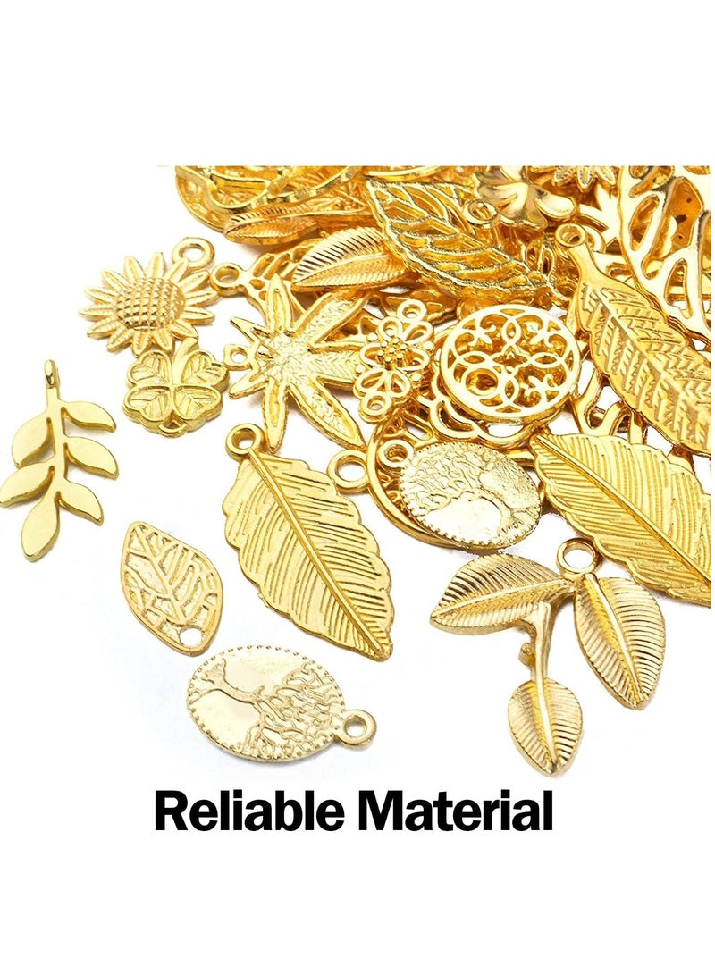Altheqa Hollow Leaf Charms, 60 Pcs Gold Plated Leaves Charms, Alloy Tree Leaves Charm Oranaments Pendants Decoration for Jewelry Making DIY Earring Necklace Hairpin Hair Clip Clothing Crafts (30 Style  - Image 4