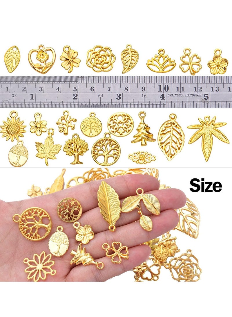 Altheqa Hollow Leaf Charms, 60 Pcs Gold Plated Leaves Charms, Alloy Tree Leaves Charm Oranaments Pendants Decoration for Jewelry Making DIY Earring Necklace Hairpin Hair Clip Clothing Crafts (30 Style  - Image 3
