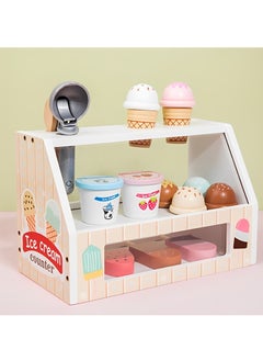 Beauenty Wooden Ice Cream Counter Playset for Boys Girl Toys,Wooden Ice Cream Set,Play Store Pretend Toy Food Play Kitchen Accessories with Scoop & Fake Money,Toddler Ice Cream Shop Toys for Kids  - Image 3