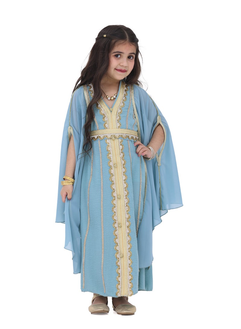 Modern Design A luxurious girls’ Eid jalabiya. The jalabiya is available in two colors, sugar and tiffany  - Image 1