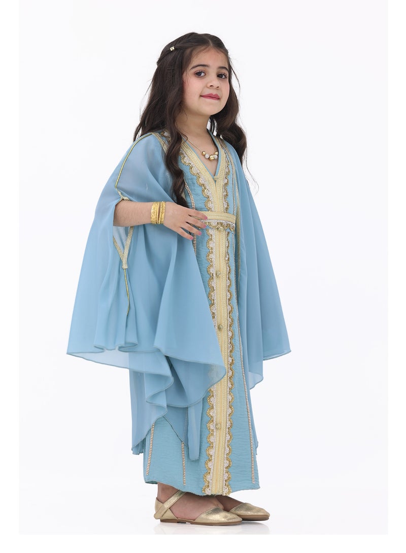 Modern Design A luxurious girls’ Eid jalabiya. The jalabiya is available in two colors, sugar and tiffany  - Image 3
