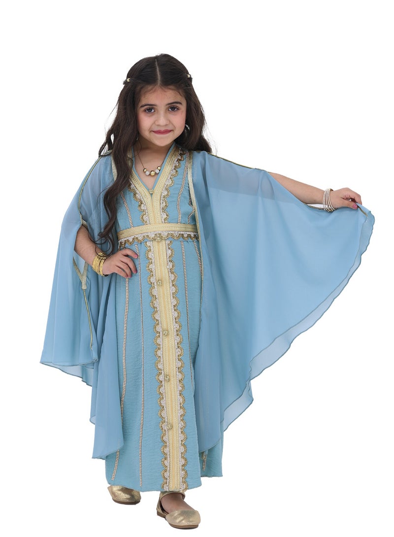 Modern Design A luxurious girls’ Eid jalabiya. The jalabiya is available in two colors, sugar and tiffany  - Image 2