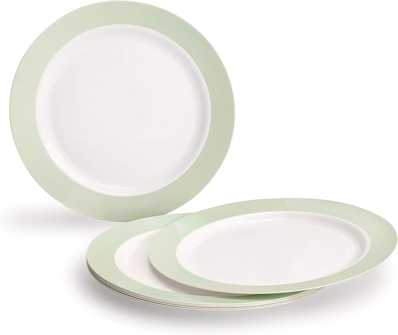 OCCASIONS FINEST PLASTIC TABLEWARE " OCCASIONS " 240 Plates Pack,(120 Guests) Heavyweight Wedding Party Disposable Plastic Plates -120x10.25'' Dinner + 120x7.5'' Salad/Dessert (Rio Collection White & Pearled Green) - Image 2