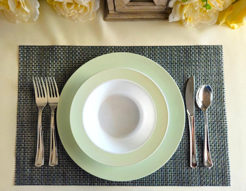 OCCASIONS FINEST PLASTIC TABLEWARE " OCCASIONS " 240 Plates Pack,(120 Guests) Heavyweight Wedding Party Disposable Plastic Plates -120x10.25'' Dinner + 120x7.5'' Salad/Dessert (Rio Collection White & Pearled Green) - Image 3