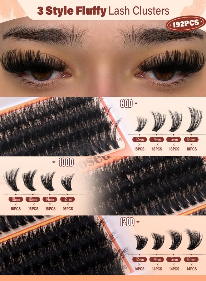 wiwoseo Fluffy Lash Clusters Kit 80D 100D 120D Thick Eyelash Clusters 12-18MM 3D Volume Cluster Eyelash Extensions Kit D Curl Wispy Lashes Cluster 192pcs DIY Lash Extensions by wiwoseo - Image 3