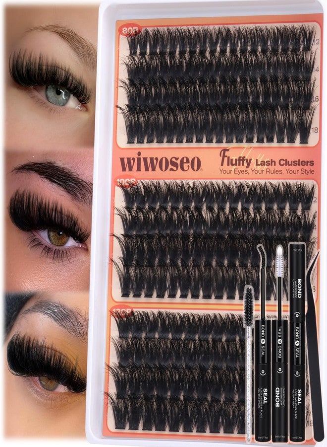 wiwoseo Fluffy Lash Clusters Kit 80D 100D 120D Thick Eyelash Clusters 12-18MM 3D Volume Cluster Eyelash Extensions Kit D Curl Wispy Lashes Cluster 192pcs DIY Lash Extensions by wiwoseo - Image 1