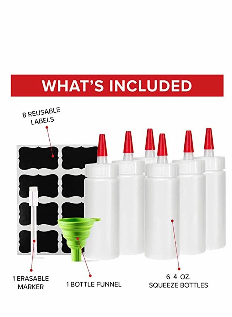 KASTWAVE 6pcs Premium Plastic Condiment Squeeze Spray Bottle, Suitable for Sauces, Paints, Oils, Condiments, Salad Dressings, Crafts Food Grade-includes Funnels, Erasable Marks and Reusable Labels - Image 2