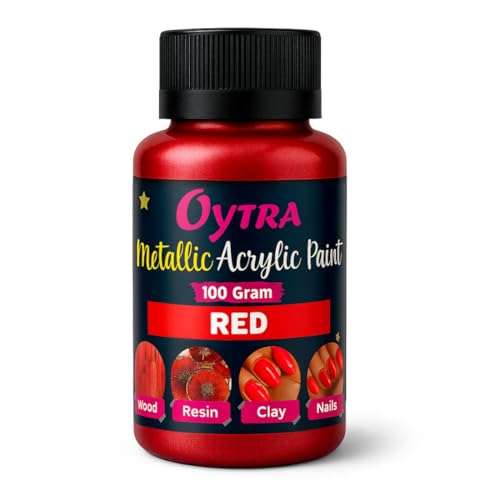 Oytra Metallic Colour Acrylic Paint Set 100 Grams Metal for DIY Art and Craft Shimmer Drop Color Glass Wood Wall Rock Car Steel Painting Drawings Canvas (Red) - Image 1