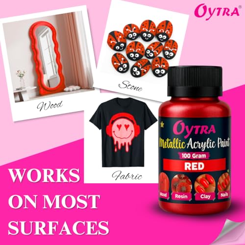 Oytra Metallic Colour Acrylic Paint Set 100 Grams Metal for DIY Art and Craft Shimmer Drop Color Glass Wood Wall Rock Car Steel Painting Drawings Canvas (Red) - Image 4