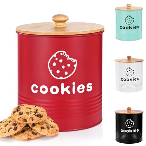 LUKMILEE Red Cookie Jars with Lids Airtight, 1.5 Gallons Cookie Tins, Large Cookie Jar for Kitchen Counter Decorative for Farmhouse, Christmas, and Gift Giving Cookie Storage Containers - Image 1
