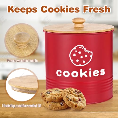 LUKMILEE Red Cookie Jars with Lids Airtight, 1.5 Gallons Cookie Tins, Large Cookie Jar for Kitchen Counter Decorative for Farmhouse, Christmas, and Gift Giving Cookie Storage Containers - Image 3