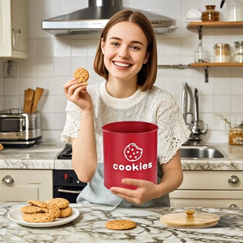 LUKMILEE Red Cookie Jars with Lids Airtight, 1.5 Gallons Cookie Tins, Large Cookie Jar for Kitchen Counter Decorative for Farmhouse, Christmas, and Gift Giving Cookie Storage Containers - Image 5
