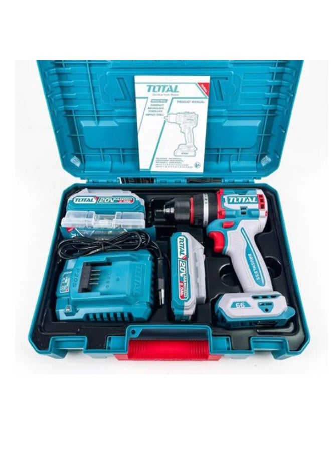 توتال دريل لاسلكي بدون فحمات  مدمج 20 فولت (بطارية 4.0 أمبير) مع رأس 13 مم وسرعتين وعزم قوي وتصميم مدمج - Image 4