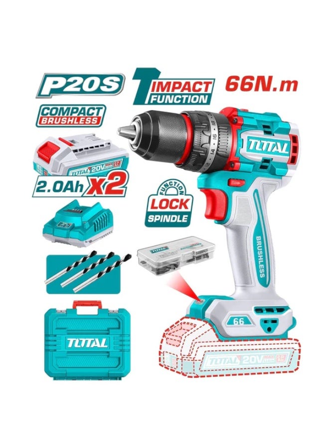 توتال دريل لاسلكي بدون فحمات  مدمج 20 فولت (بطارية 4.0 أمبير) مع رأس 13 مم وسرعتين وعزم قوي وتصميم مدمج - Image 3