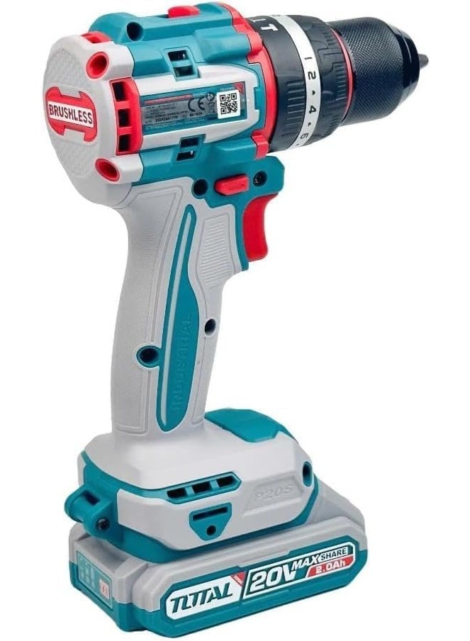 توتال دريل لاسلكي بدون فحمات  مدمج 20 فولت (بطارية 4.0 أمبير) مع رأس 13 مم وسرعتين وعزم قوي وتصميم مدمج - Image 2