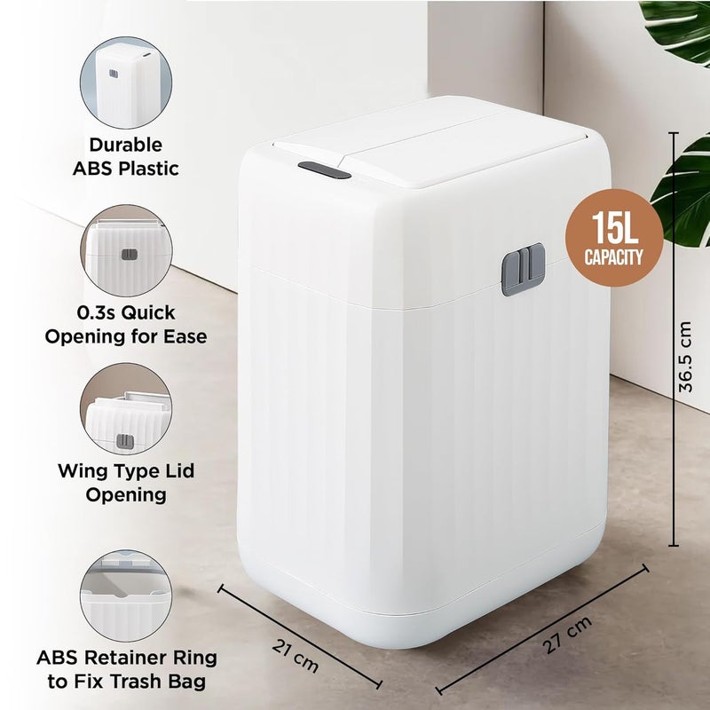 Kuber Industries 15L Plastic Automatic Touchless Motion Sensor Dustbin Quick Open Soft Close Lid Garbage Bin for Kitchen Bathroom Indoor Outdoor Trash Can - Image 3