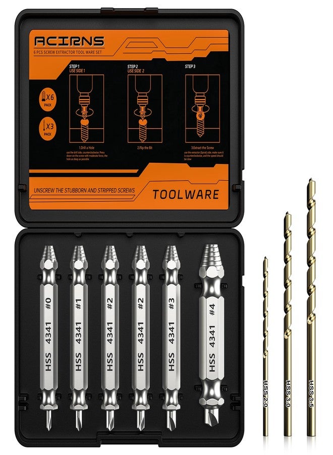 ACIRNS 9 Pcs Screw Extractor Set with 3 Pcs Drill Bit Set, Gifts for Men, Mens Gifts for Him,Husband,Remover for Stripped Screws Nuts & Bolts Drill Bits Tools for Easy Removal of Rusty Broken Hardware Gift - Image 1