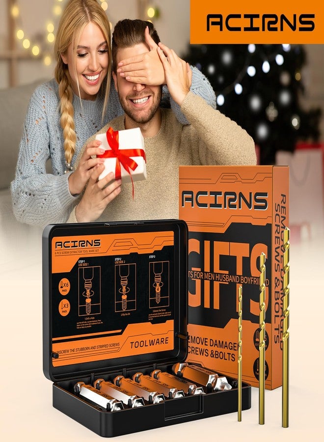 ACIRNS 9 Pcs Screw Extractor Set with 3 Pcs Drill Bit Set, Gifts for Men, Mens Gifts for Him,Husband,Remover for Stripped Screws Nuts & Bolts Drill Bits Tools for Easy Removal of Rusty Broken Hardware Gift - Image 5