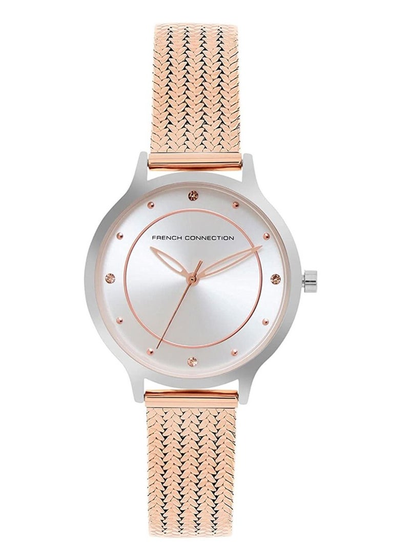 French Connection ساعة نسائية أنالوج كوارتز بقرص فضي من الفولاذ المقاوم للصدأ FCP30RTM - 23 مم - Image 1