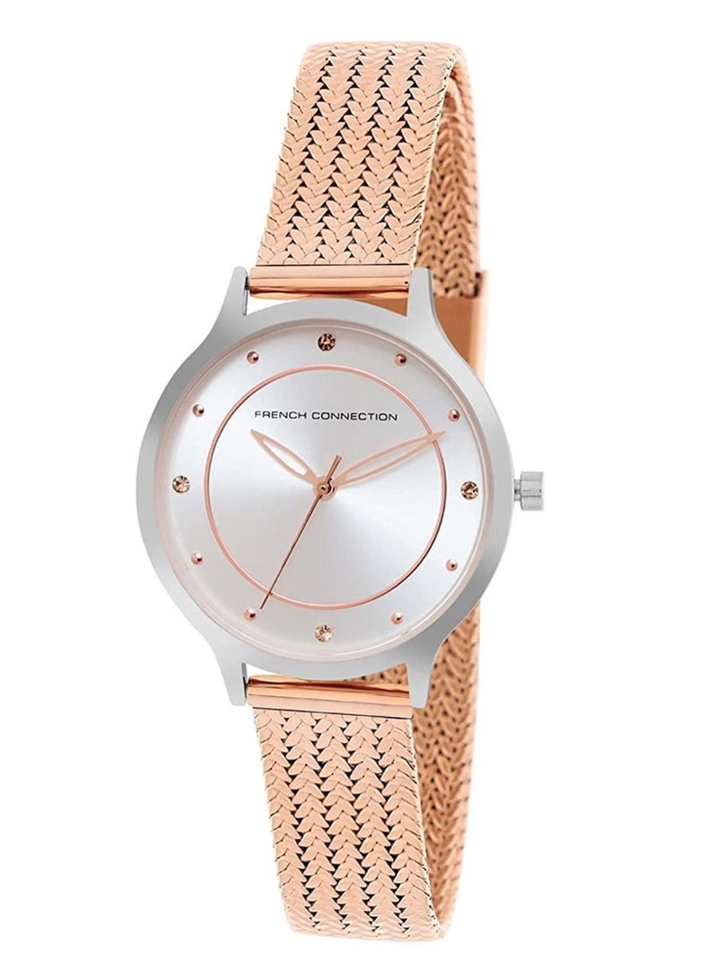 French Connection ساعة نسائية أنالوج كوارتز بقرص فضي من الفولاذ المقاوم للصدأ FCP30RTM - 23 مم - Image 2