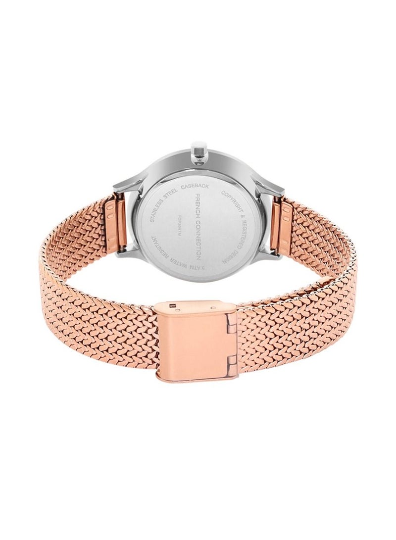 French Connection ساعة نسائية أنالوج كوارتز بقرص فضي من الفولاذ المقاوم للصدأ FCP30RTM - 23 مم - Image 4