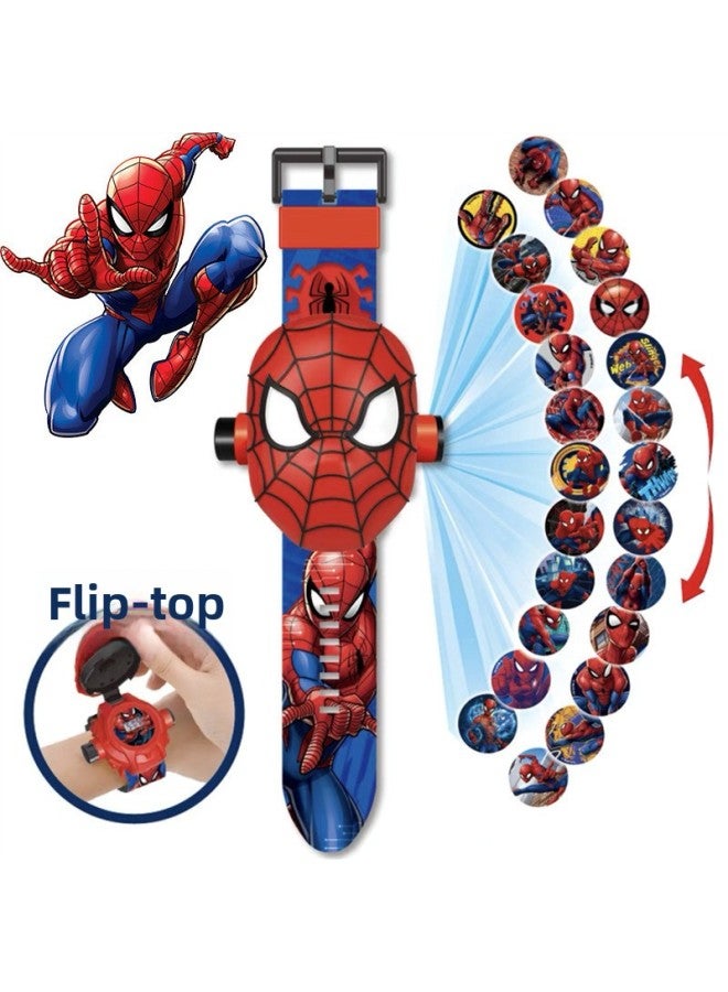 Stitch Children's Flip Watch Girls Rainbow Egg Party Projection Electronic Watch Boys Toy Gift-Color:3189 Spider-man - Image 1