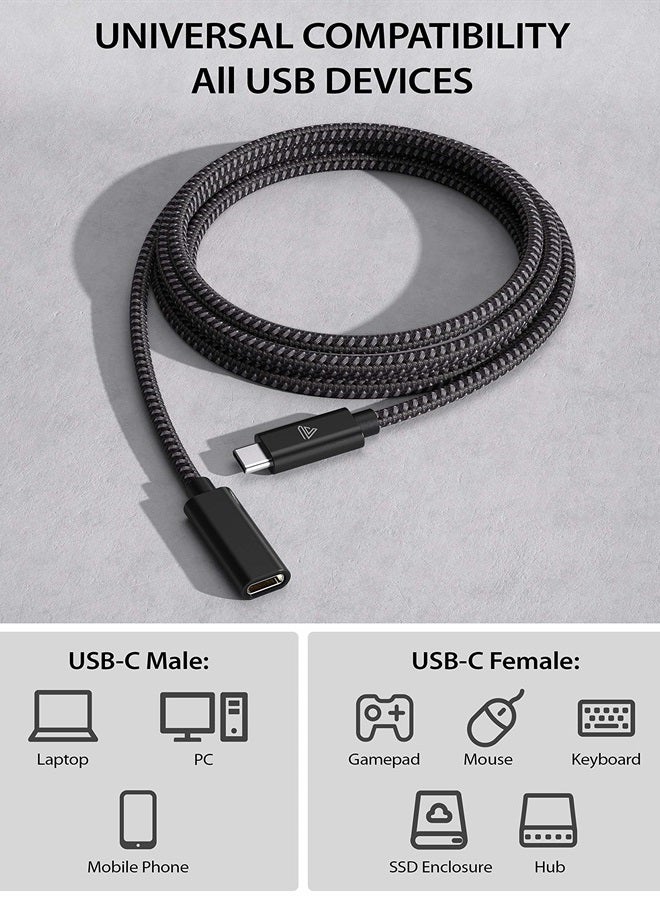 USB Type C Extension Cable Short (3.3ft/1M), 140W PD Fast Charging 10 Gbps USB 3.1 Gen 2 Data 4K USBC Male to Female Extender Cord, Compatible with PSVR2, MacBook Air M2 Surface XPS Black