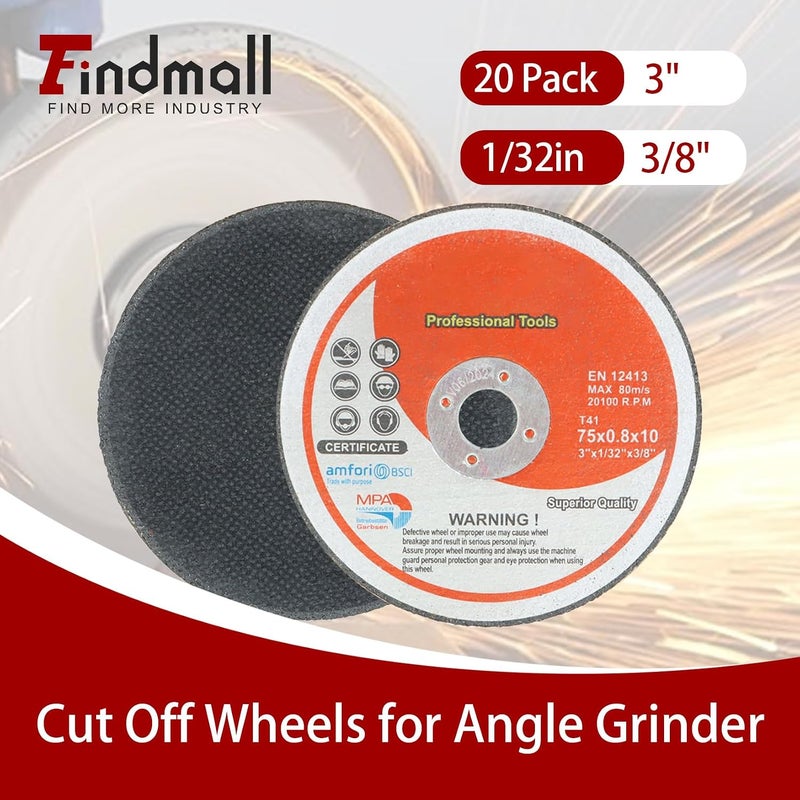 findmall 20Pcs Cut Off Wheels 3 Inch x 1/32 Inch x 3/8 Inch Arbor Cutting Wheels Fit for Cutting Steel and Ferrous Metals - Image 2