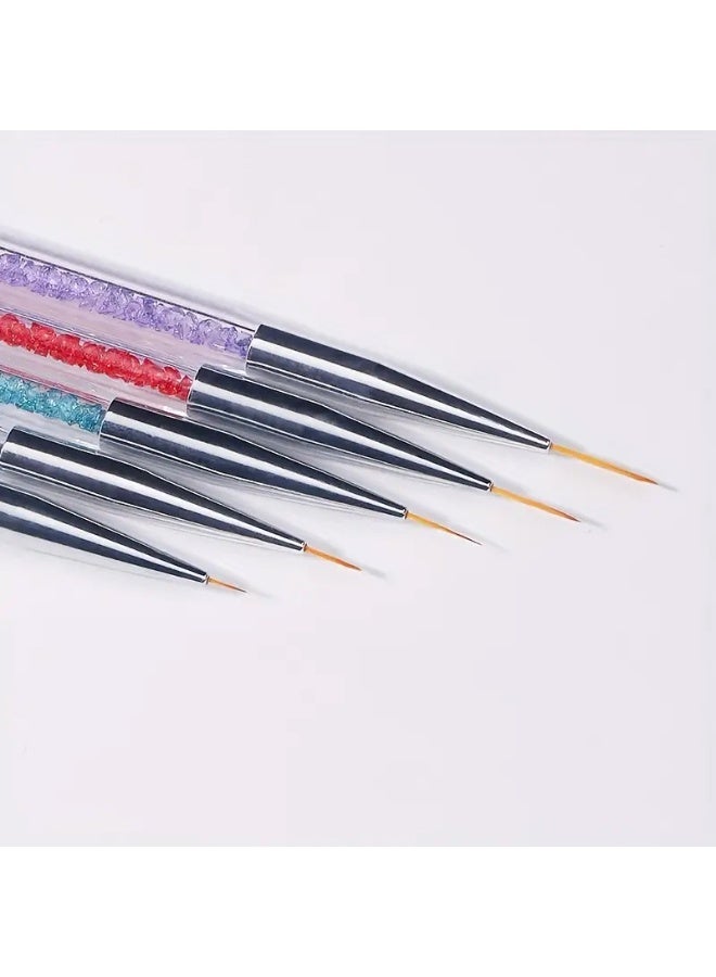 Layali 5 Pcs Double Head Nail Art Brushes, Nail Art Dot Drill Drawing Brush Pen Manicure Care Tools Nail Brush Double Head Dot Painting Tool Set Nail Art Eyeliner Brush for Home DIY and Salon with Shiny Handle Multicolor - Image 4