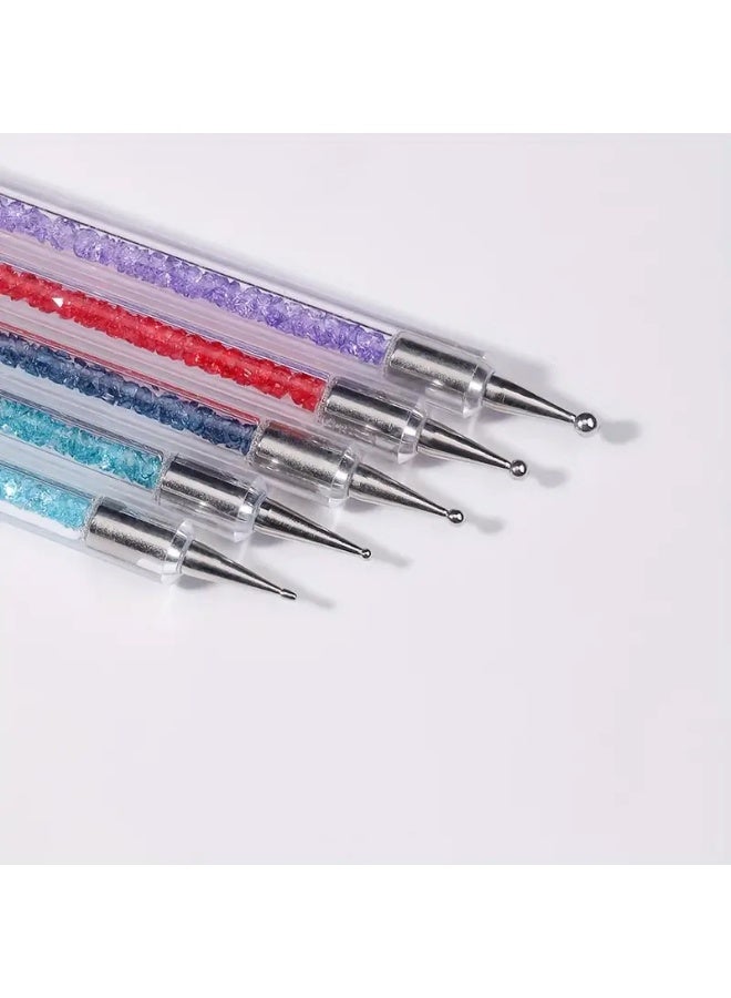 Layali 5 Pcs Double Head Nail Art Brushes, Nail Art Dot Drill Drawing Brush Pen Manicure Care Tools Nail Brush Double Head Dot Painting Tool Set Nail Art Eyeliner Brush for Home DIY and Salon with Shiny Handle Multicolor - Image 5