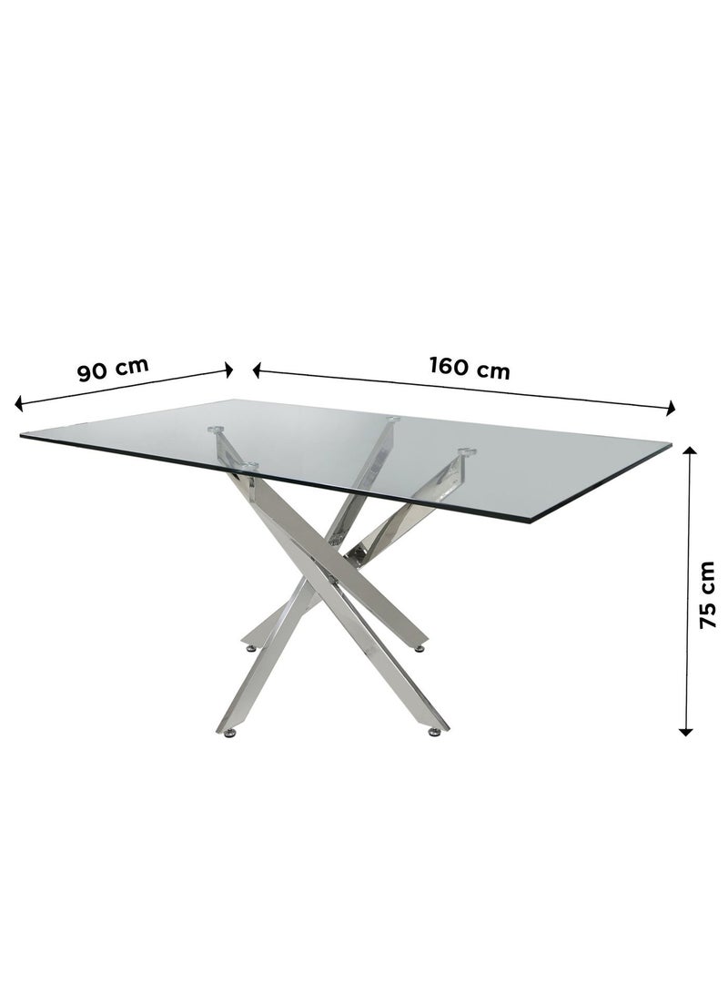 VANITY LIVING Large Dining Table Set for 6, Modern Davos Chrome Frame and Glass Top Dinner Breakfast Table + 6 Milan Grey Velvet Dining Chairs for Kitchen and Dining Room - Image 5