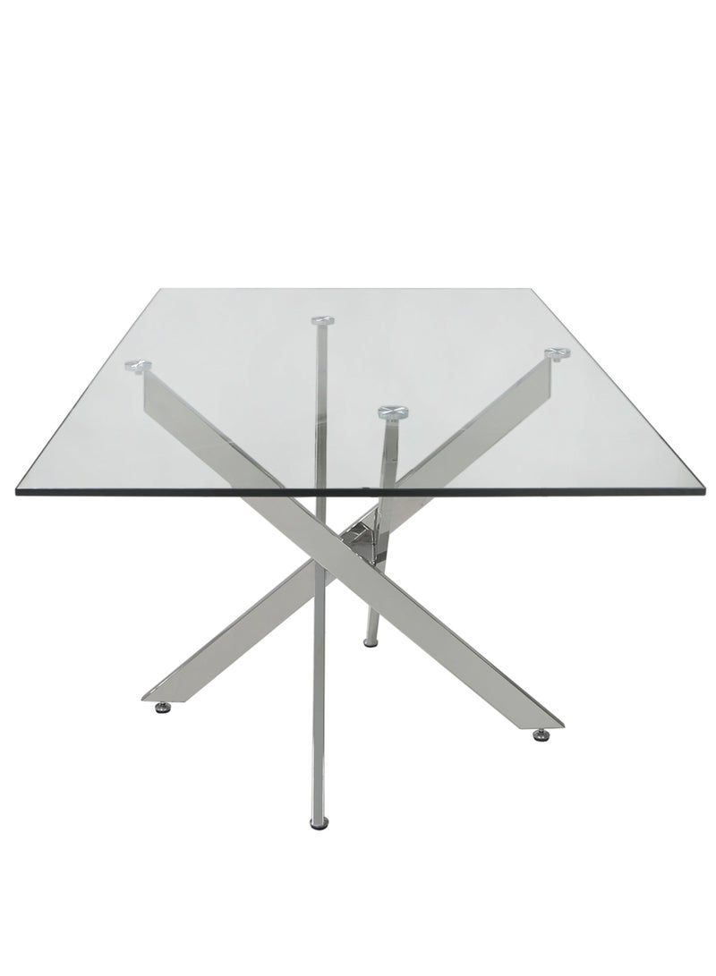 VANITY LIVING Large Dining Table Set for 6, Modern Davos Chrome Frame and Glass Top Dinner Breakfast Table + 6 Milan Grey Velvet Dining Chairs for Kitchen and Dining Room - Image 5