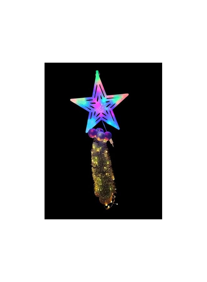 The Bros نجمة عيد الميلاد المعدنية - قمة شجرة عيد الميلاد الذهبية، نجمة القمة، تزيين شجرة عيد الميلاد على شكل نجمة - 24 سم نجمة شجرة عيد الميلاد والكرات وأضواء LED 250. - Image 4