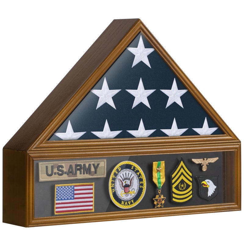 DANF FLAG Flag Case for 3'x5' American Flag Display Case Brown Wood Memorial Flag Veteran Military Medal Pins Shadow Box with Acrylic Covered and Wall Mounted (Not for Burial Flag Size) - Image 1