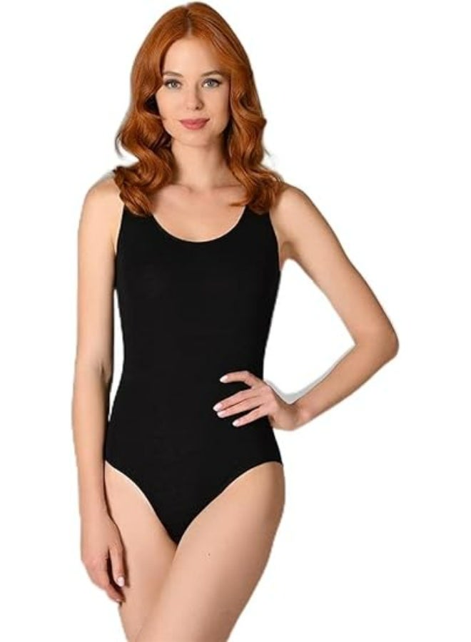 Cottonil Women's Tank Top Sleeveless Cotton Bodysuit - Black - Image 1