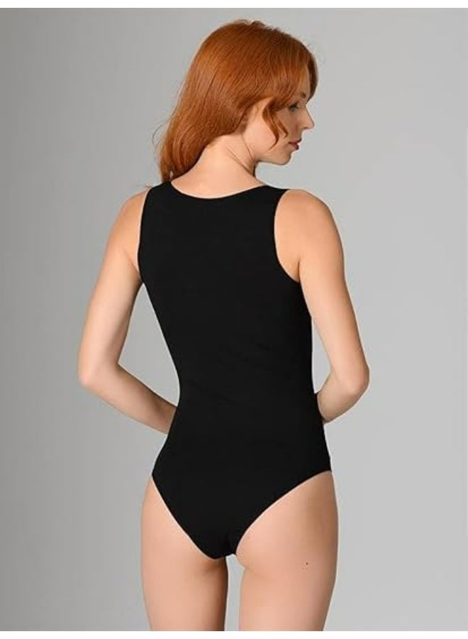 Cottonil Women's Tank Top Sleeveless Cotton Bodysuit - Black - Image 2