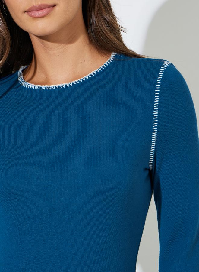 Styli Navy Blue Knit Top With Overlock Seam - Image 3