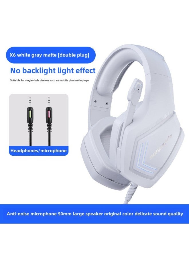 Computer Headset Headset E-sports Game Headset Cable Desktop Mobile Phone Notebook Special Noise Reduction Band-Color:White Gray Matte (universal For Desktop Computers/dual Jacks And Notebooks)  - Image 1