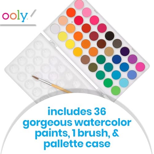 Ooly Lil' Watercolor Washable Paint Pods Set with Brush, 36 colors & 1 Paintbrush, Washable Watercolors in a Portable Case, School and Art Supplies, Bright & Vibrant Colors - Image 2